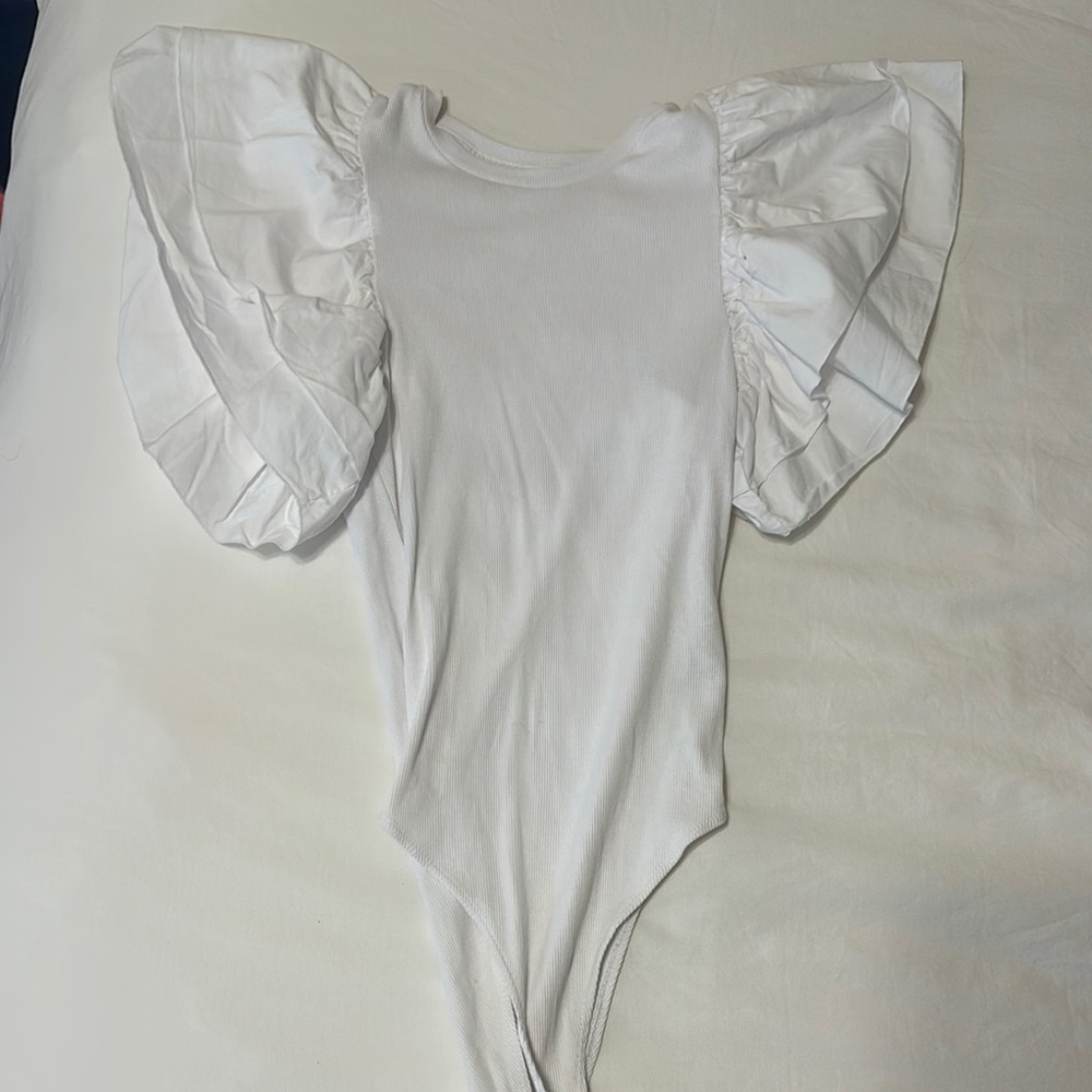 White Ruffled Sleeve One Piece